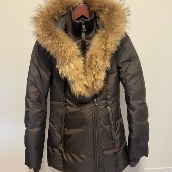 Mackage Black Down Parka Fur Hood Leather Trim - Picture 2 of 11